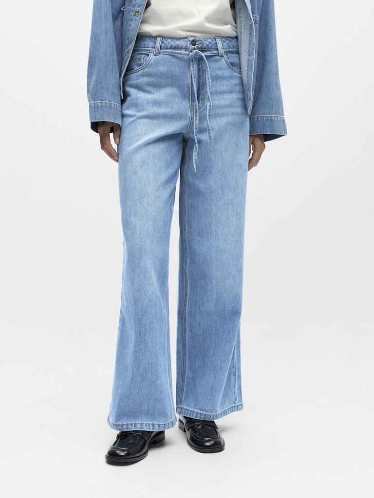 OBJROSIE MW WIDE JEANS - Light Blue Denim