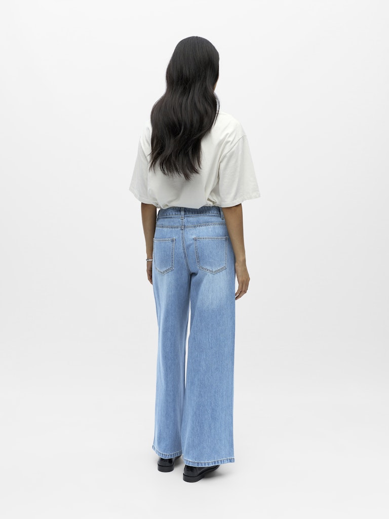 OBJROSIE MW WIDE JEANS - Light Blue Denim