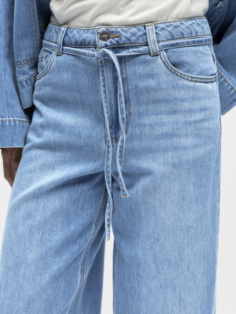 OBJROSIE MW WIDE JEANS - Light Blue Denim
