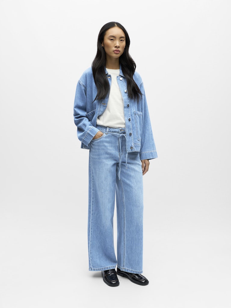 OBJROSIE MW WIDE JEANS - Light Blue Denim