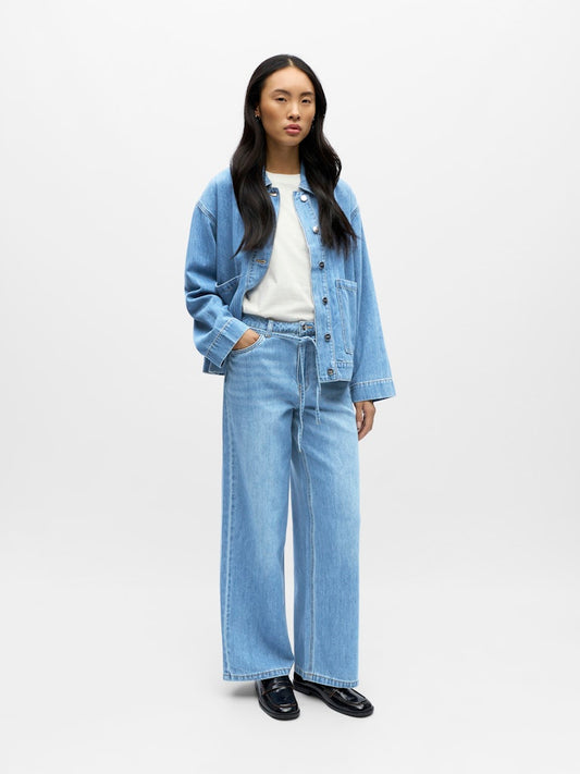 OBJROSIE MW WIDE JEANS - Light Blue Denim
