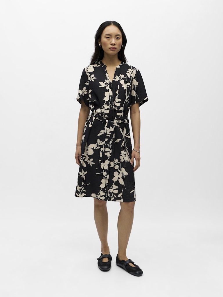 OBJJACIRA S/S SHIRT DRESS - Black/Sandshell Flower