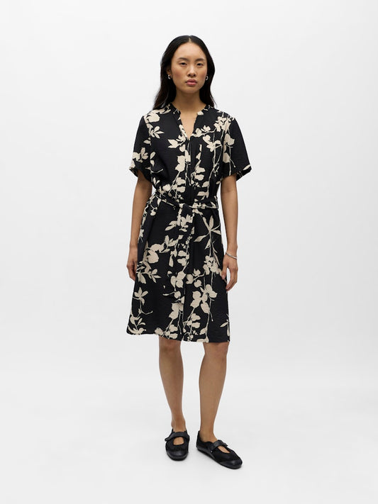 OBJJACIRA S/S SHIRT DRESS - Black/Sandshell Flower