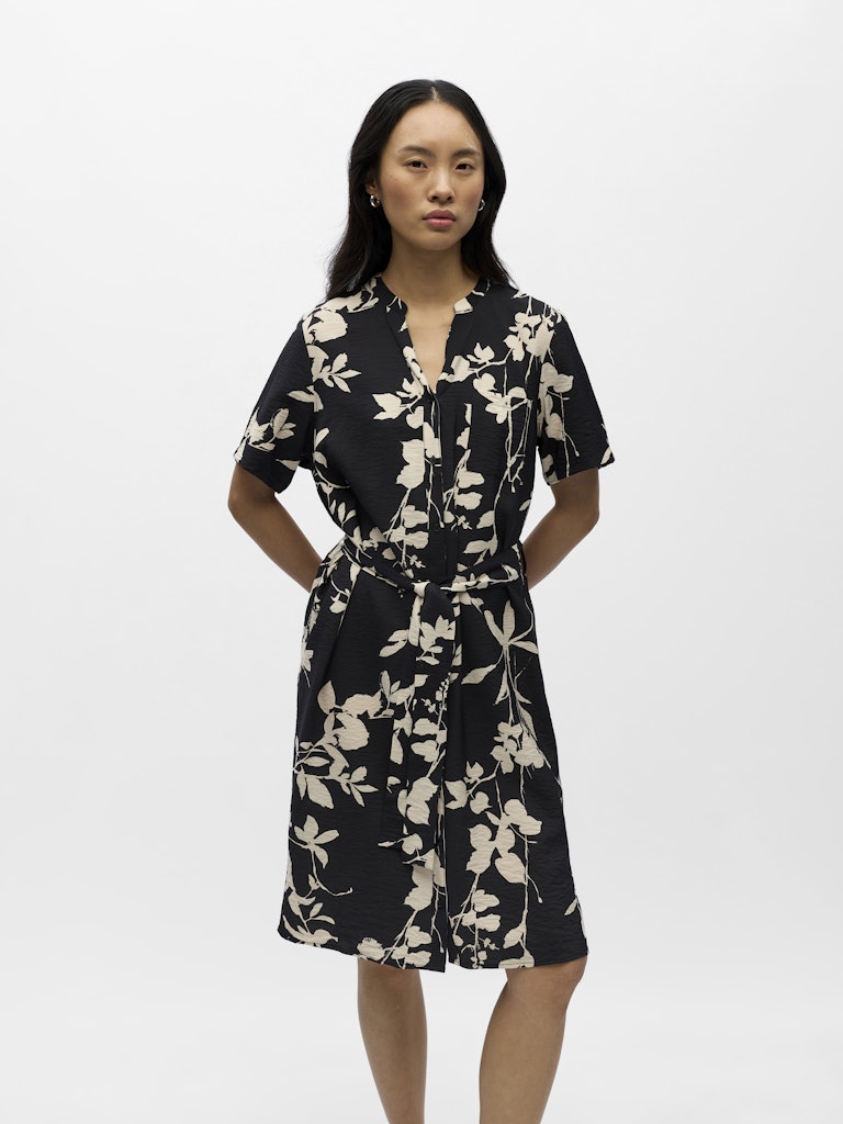 OBJJACIRA S/S SHIRT DRESS - Black/Sandshell Flower