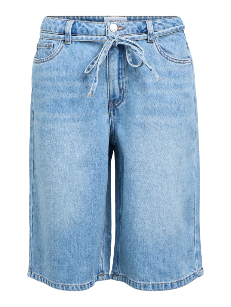 OBJROSIE MW LO DENIM LONG SHORTS - Light Blue Denim