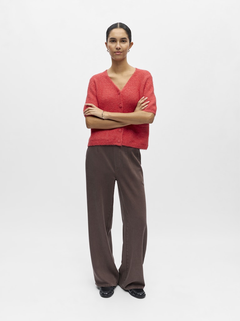 OBJSAGGIA RE SS V-NECK KNIT CARDIGAN -Poinsettia