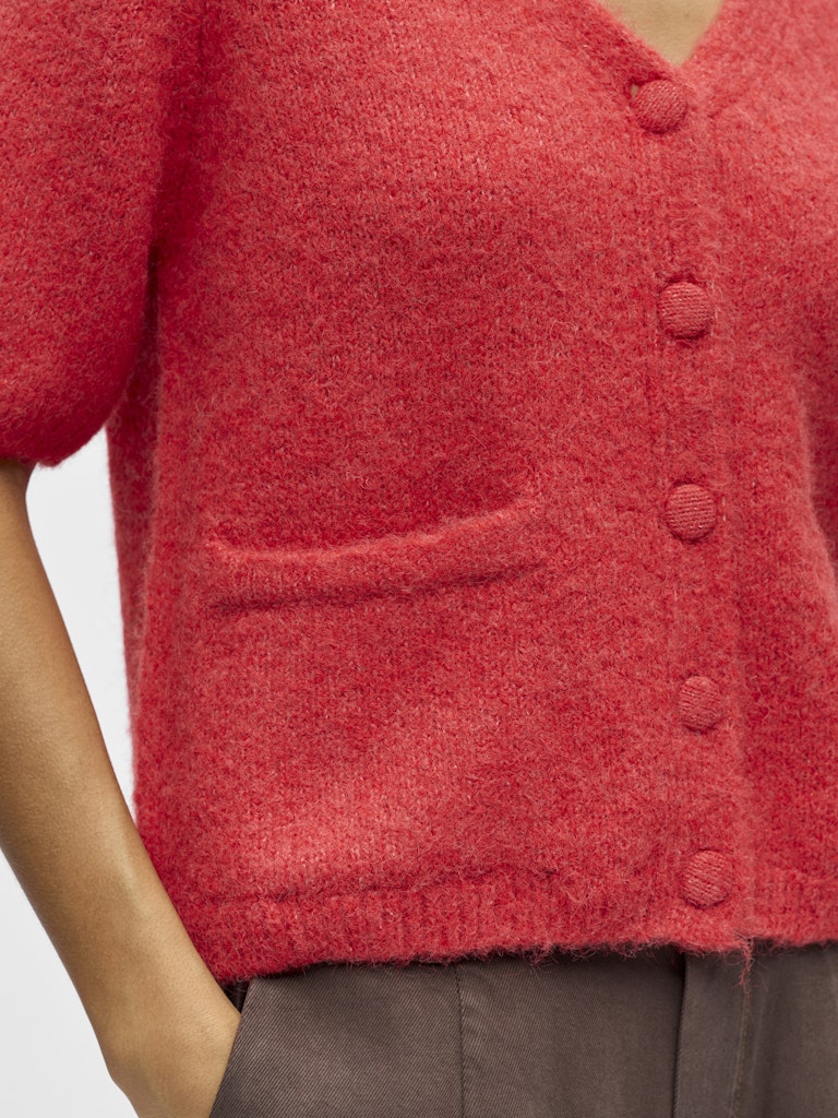 OBJSAGGIA RE SS V-NECK KNIT CARDIGAN -Poinsettia