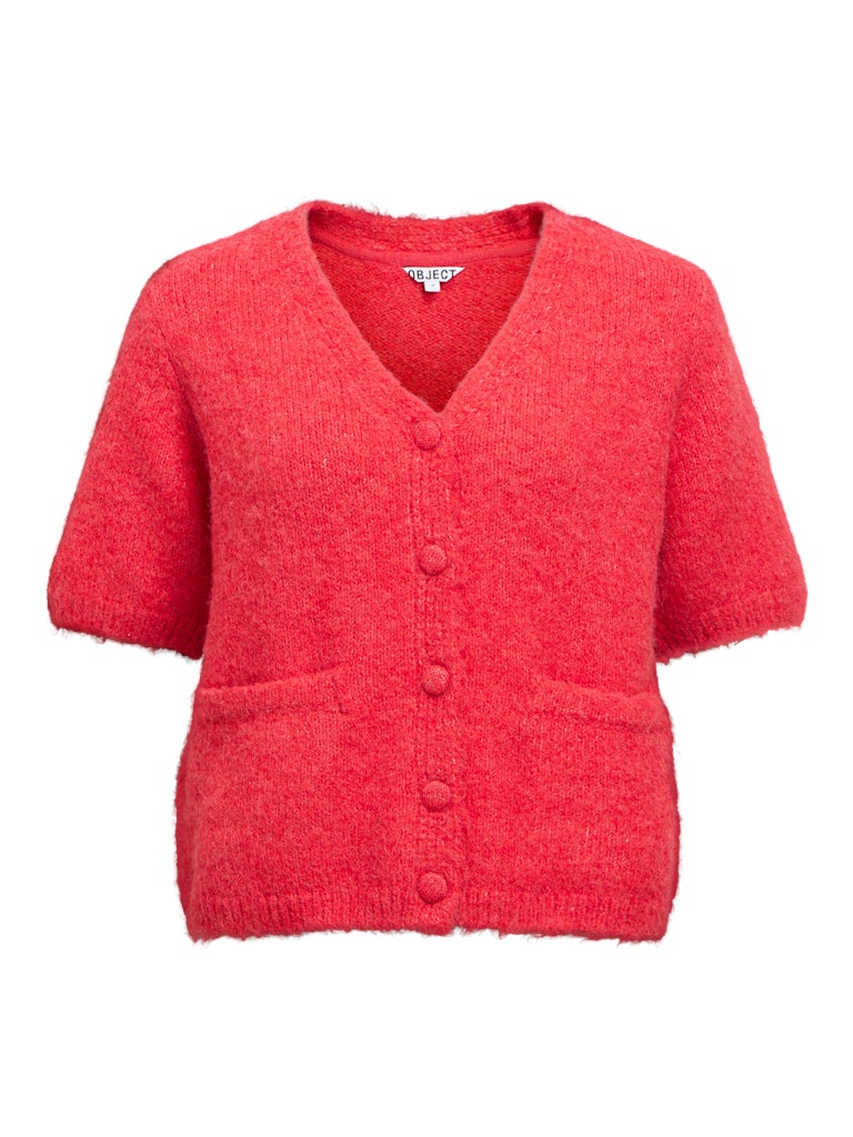 OBJSAGGIA RE SS V-NECK KNIT CARDIGAN -Poinsettia