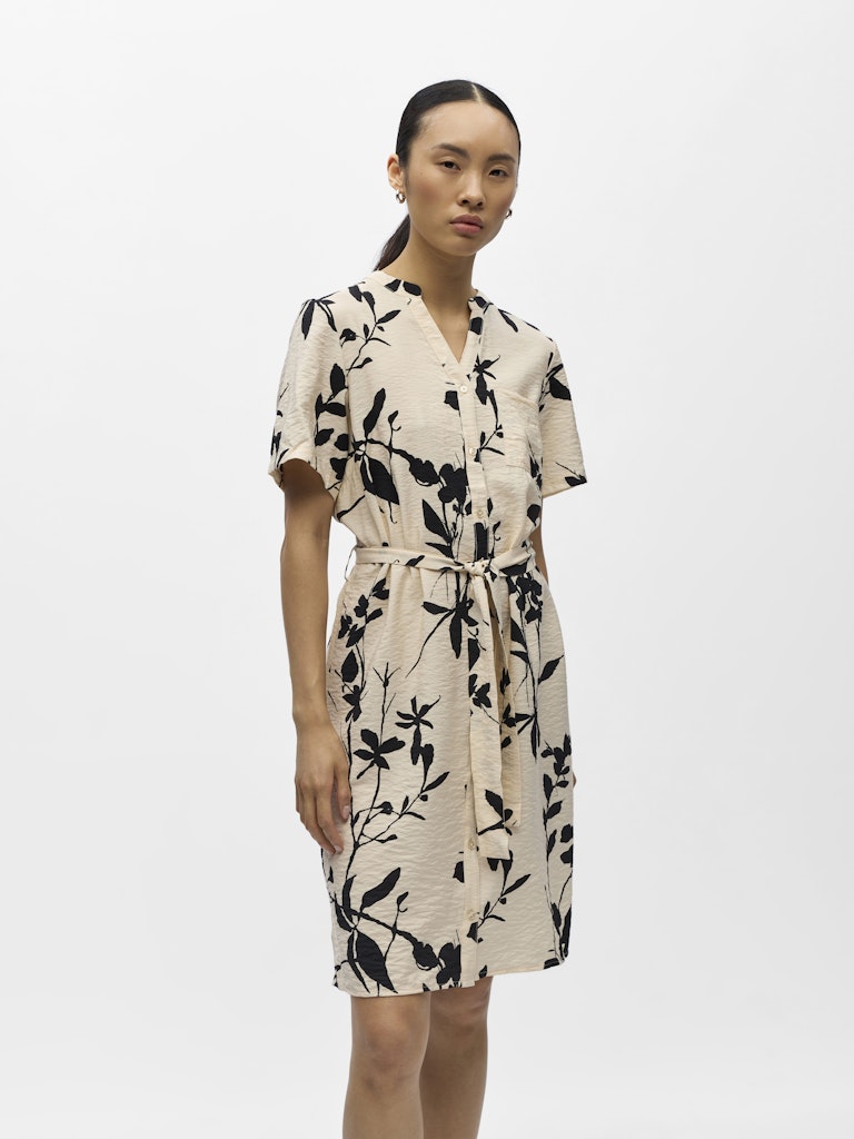 OBJJACIRA S/S SHIRT DRESS - Sandshell/Black Flower