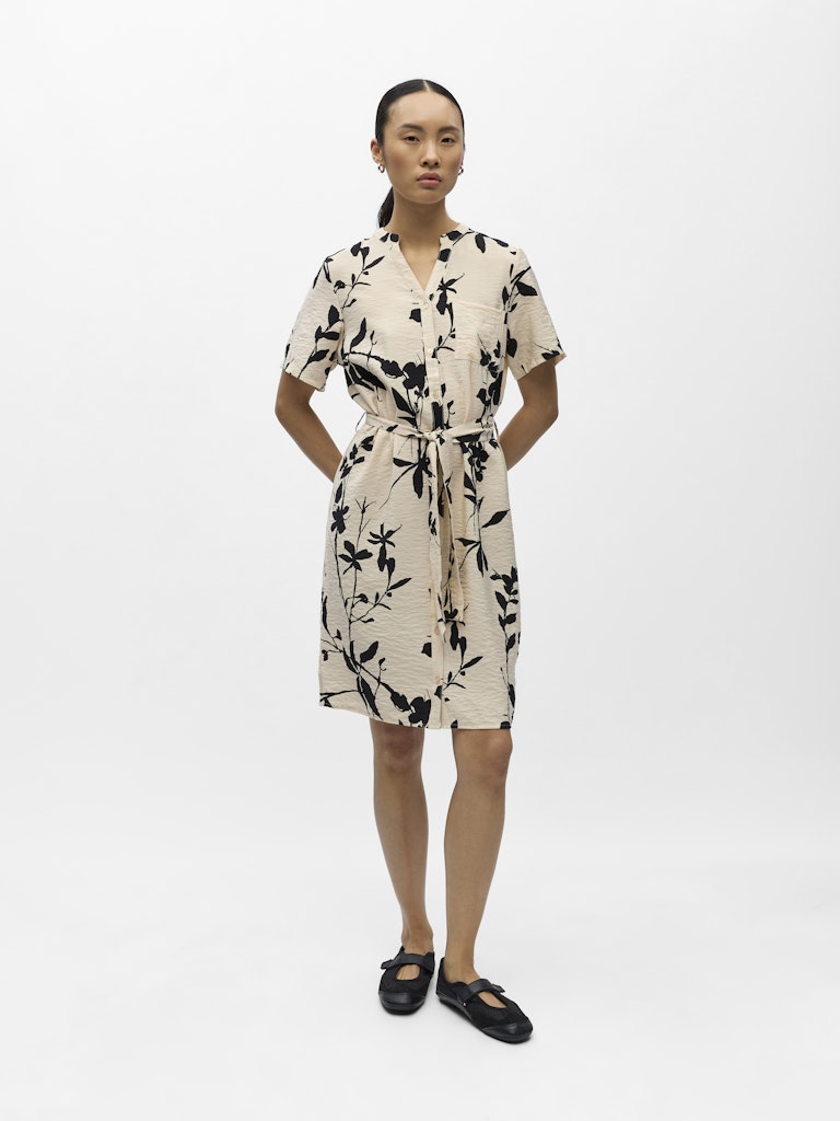 OBJJACIRA S/S SHIRT DRESS - Sandshell/Black Flower