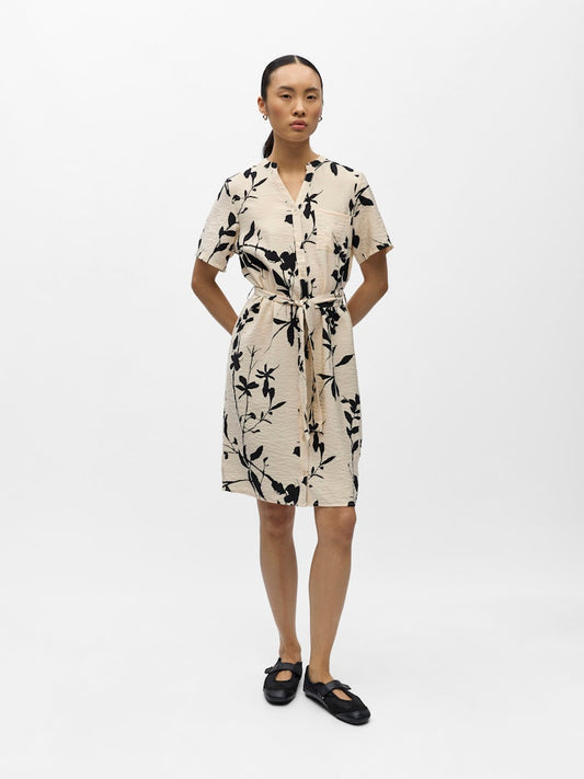 OBJJACIRA S/S SHIRT DRESS - Sandshell/Black Flower