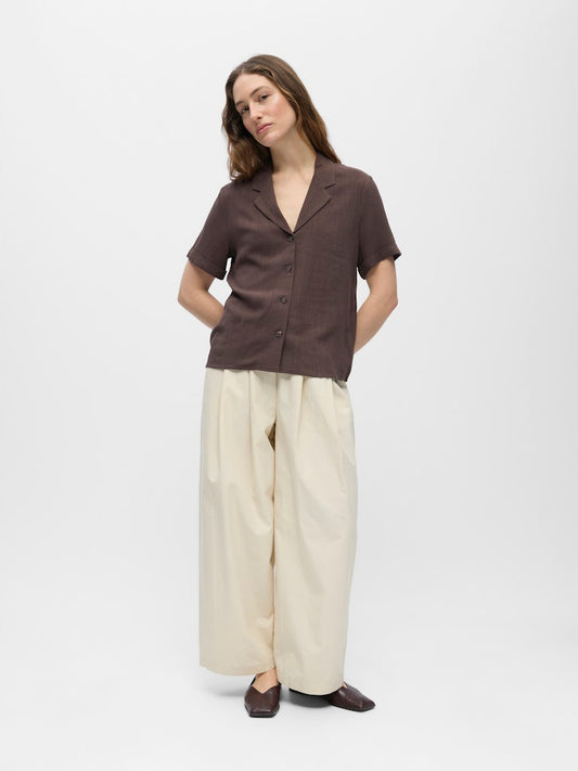 OBJSANNE S/S RE SHIRT - Seal Brown