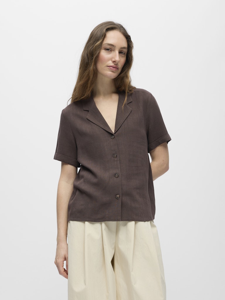 OBJSANNE S/S RE SHIRT - Seal Brown