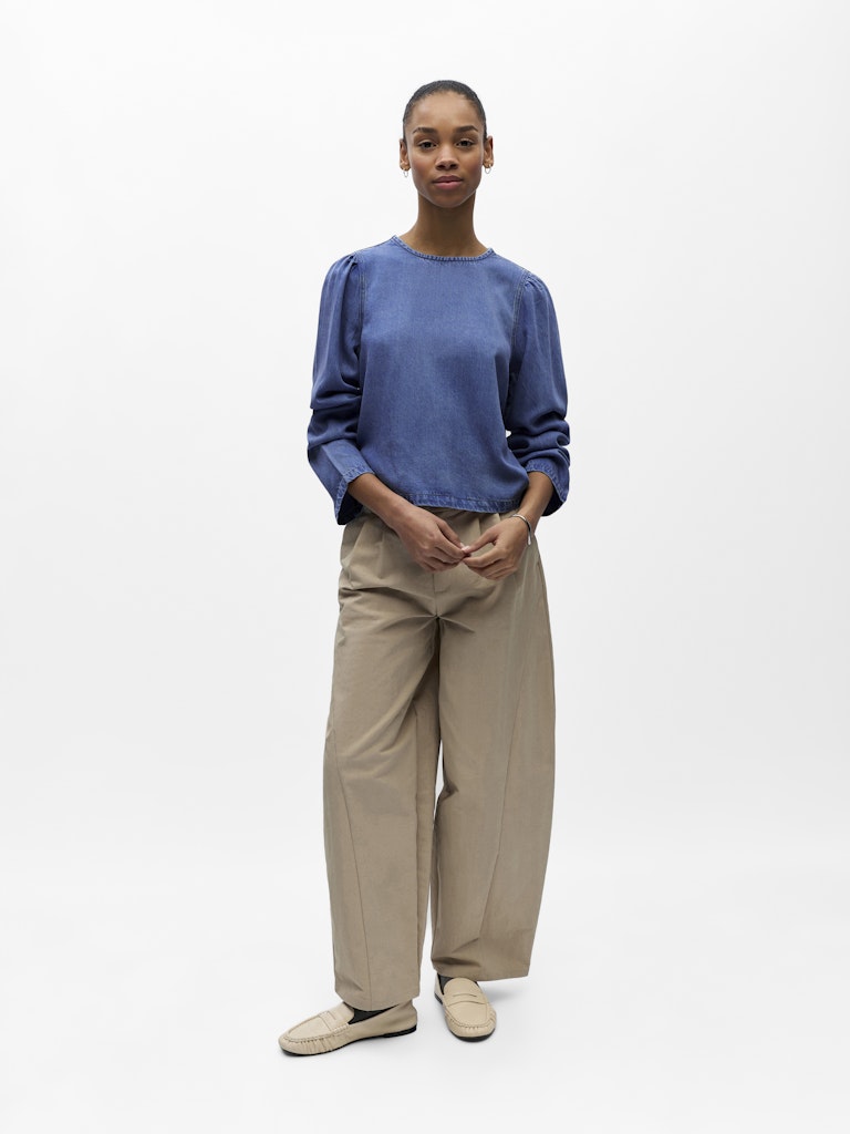 OBJFRAME RE L/S TOP - Medium Blue Denim