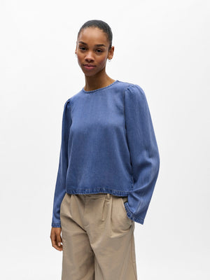 OBJFRAME RE L/S TOP - Medium Blue Denim