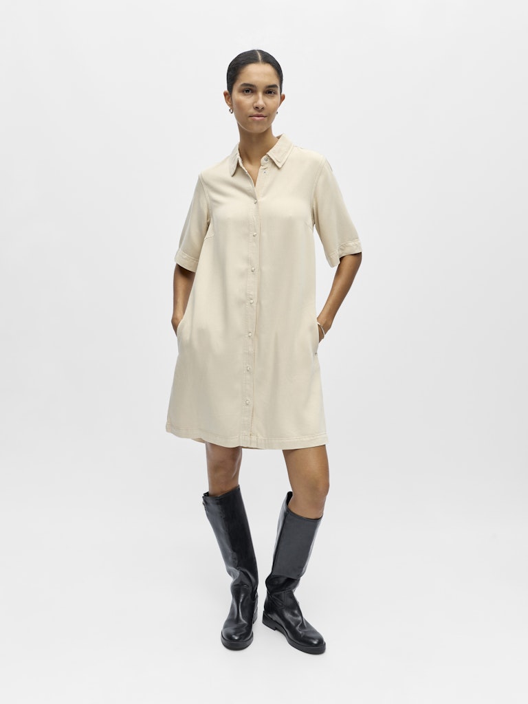 OBJFRAME 2/4 RE DENIM DRESS - Birch