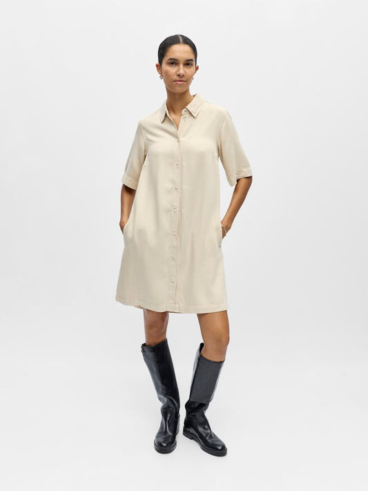 OBJFRAME 2/4 RE DENIM DRESS - Birch