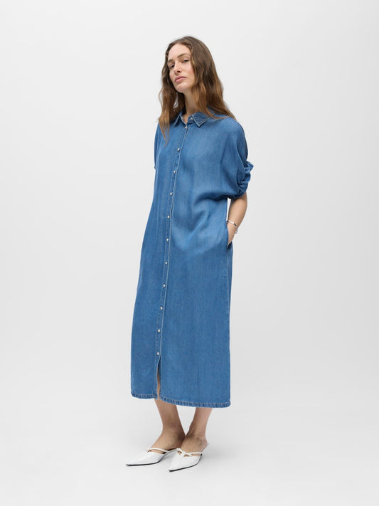 OBJFRAME TIANA 2/4 LO DENIM DRESS - Medium Blue Denim