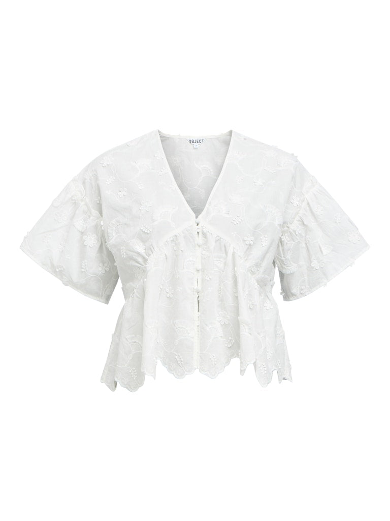 OBJLORA S/S RE V-NECK TOP - Cloud Dancer