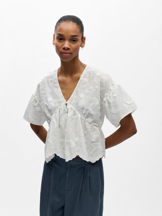 OBJLORA S/S RE V-NECK TOP - Cloud Dancer