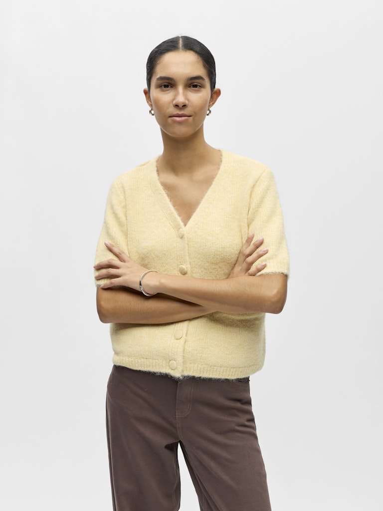 OBJSAGGIA RE SS V-NECK KNIT CARDIGAN - Sunlight