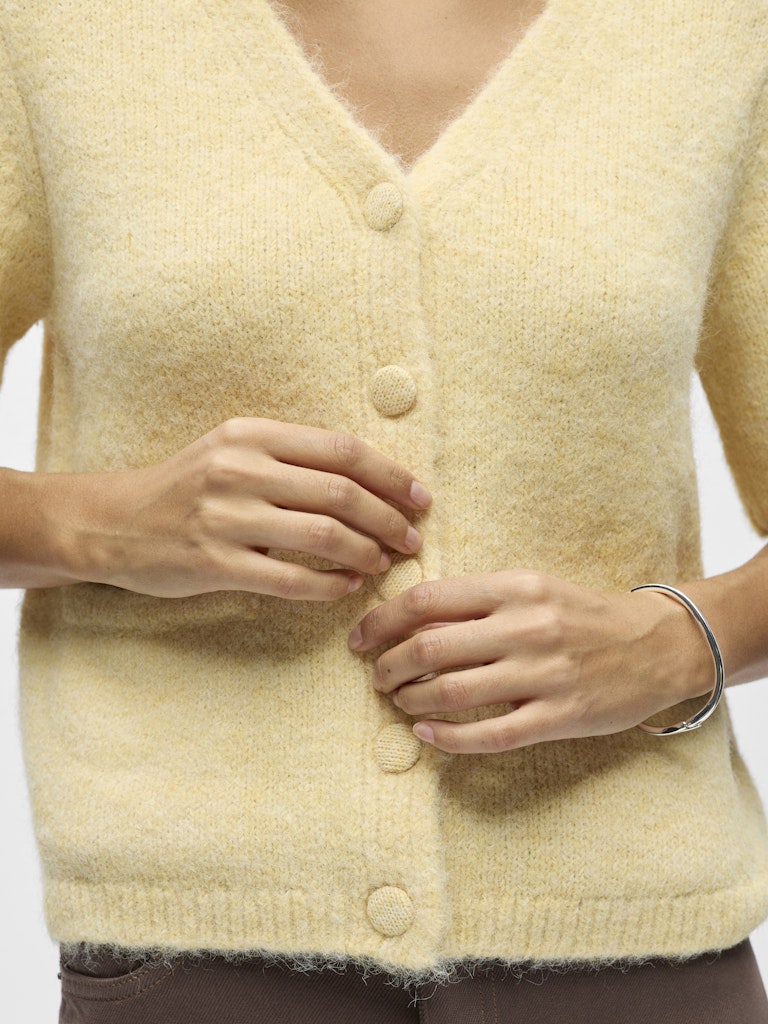 OBJSAGGIA RE SS V-NECK KNIT CARDIGAN - Sunlight