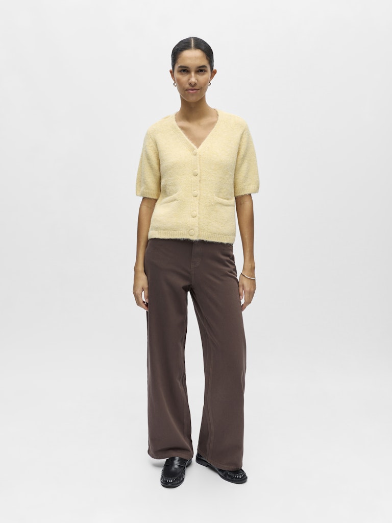 OBJSAGGIA RE SS V-NECK KNIT CARDIGAN - Sunlight
