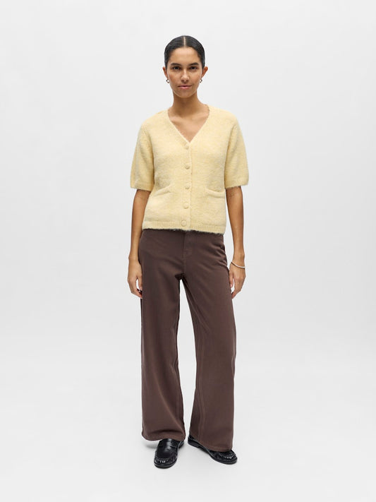 OBJSAGGIA RE SS V-NECK KNIT CARDIGAN - Sunlight
