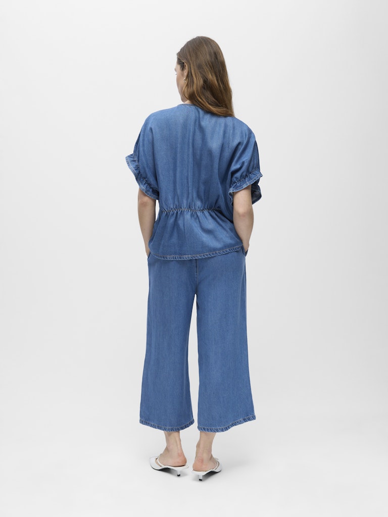OBJFRAME 2/4 V-NECK RE TOP - Medium Blue Denim