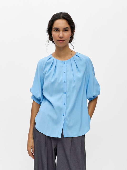 OBJANASTASIA 2/4 PLEAT SHIRT SS - Little Boy Blue