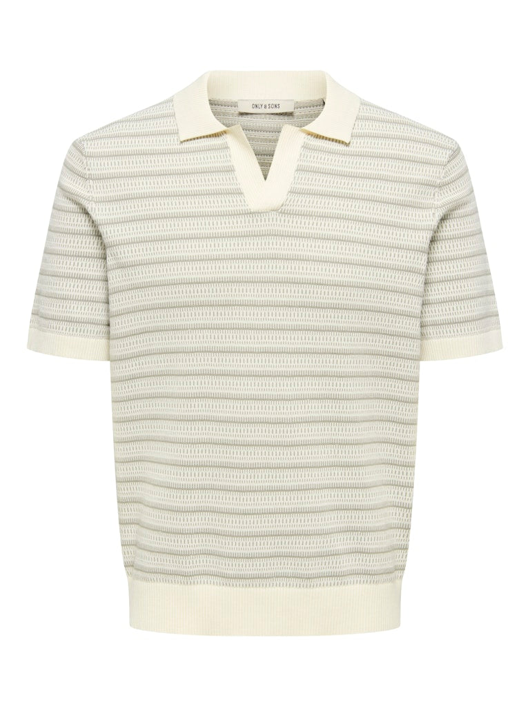 ONSTILO LIFE REG SS SPLIT NECK KNIT - Gardenia/Seagrass Stripes