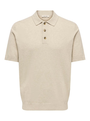 ONSLOUI REG 12 SS MEL POLO KNIT - Oatmeal Melange