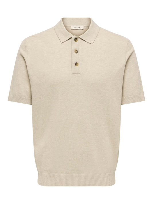 ONSLOUI REG 12 SS MEL POLO KNIT - Oatmeal Melange