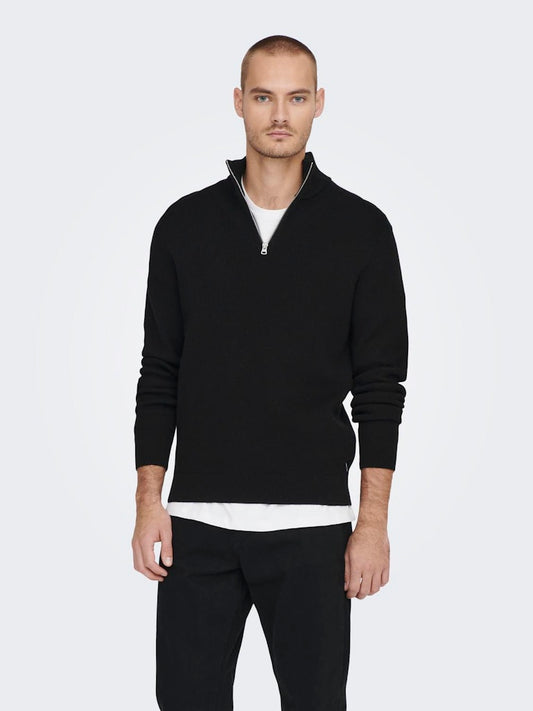 ONSPHIL REG 12 STRUC HALF ZIP KNIT - Black