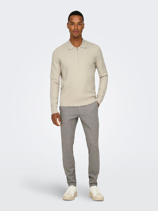 ONSCOOPER REG LS 12 HALF ZIP POLO - Silver Lining
