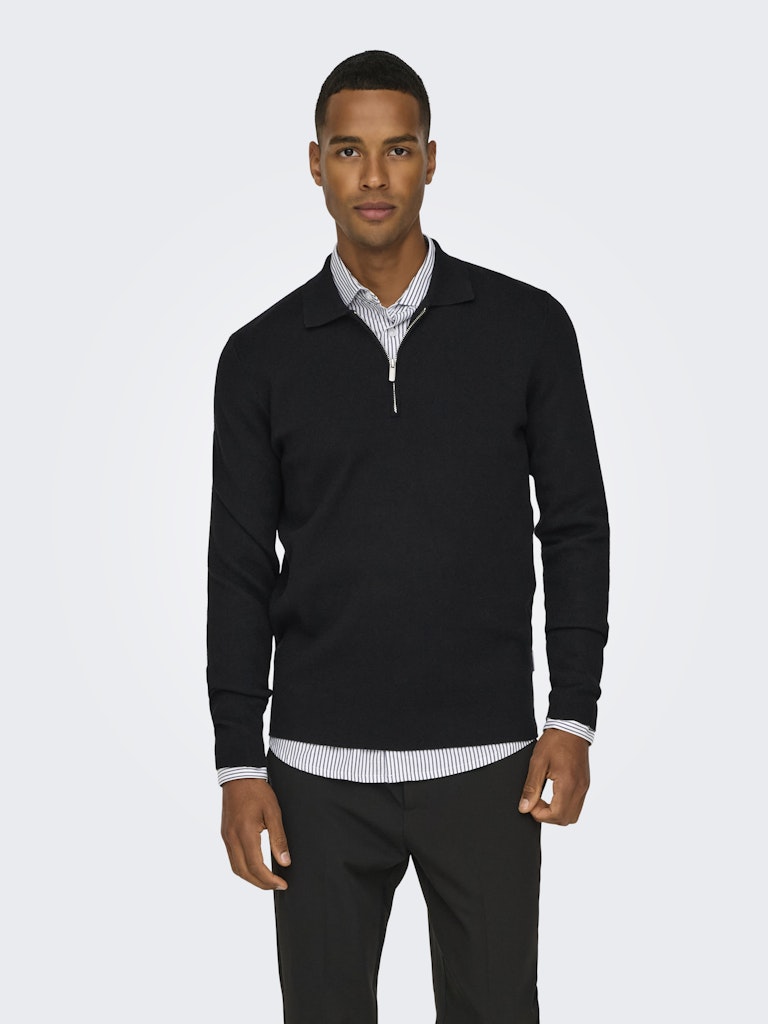 ONSCOOPER REG LS 12 HALF ZIP POLO - Black