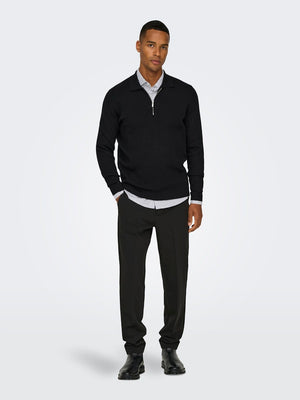 ONSCOOPER REG LS 12 HALF ZIP POLO - Black