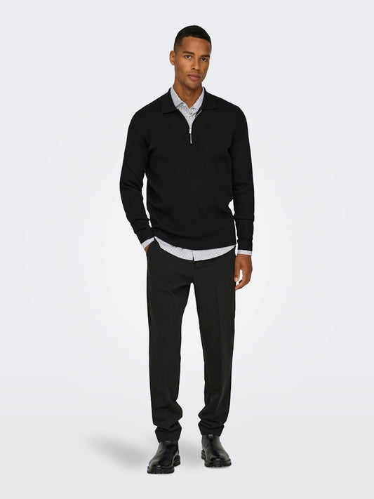 ONSCOOPER REG LS 12 HALF ZIP POLO - Black