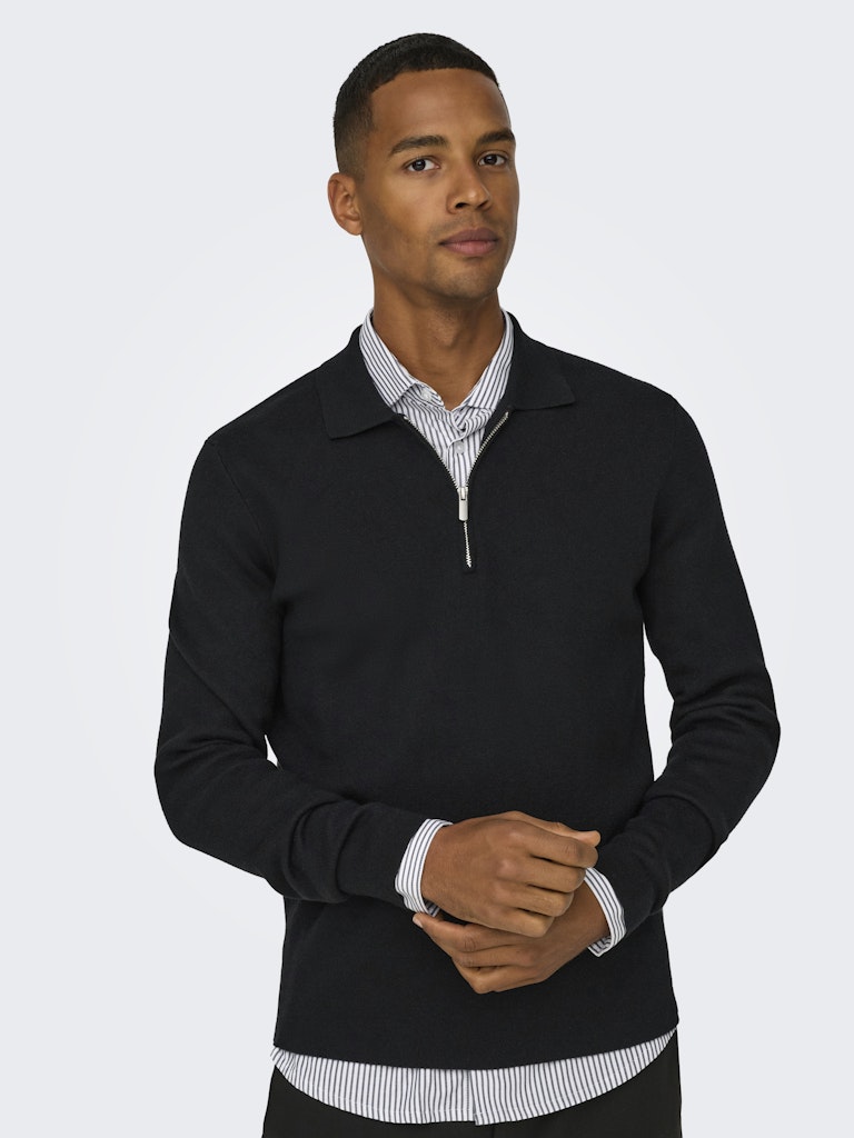 ONSCOOPER REG LS 12 HALF ZIP POLO - Black