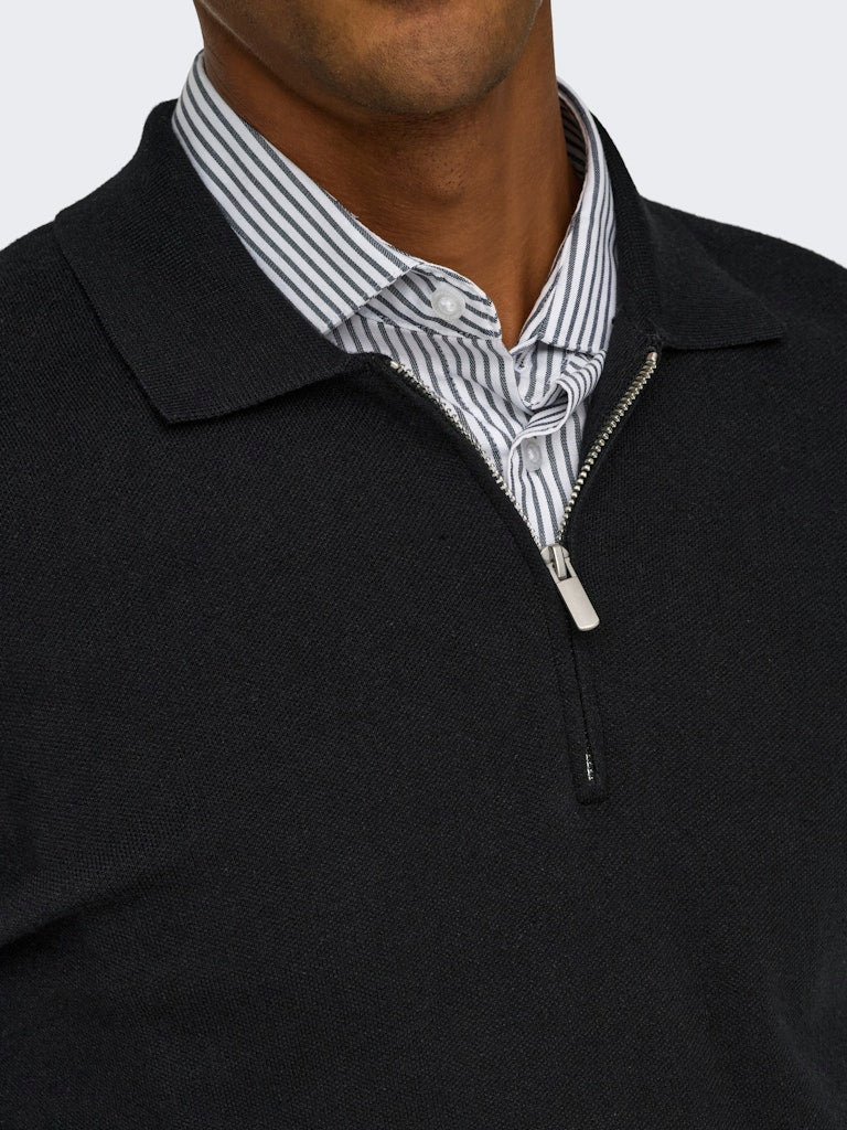 ONSCOOPER REG LS 12 HALF ZIP POLO - Black
