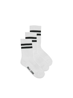 ONSRODY STRIPE 3-PACK TENNIS SOCK - White/Black Stripes