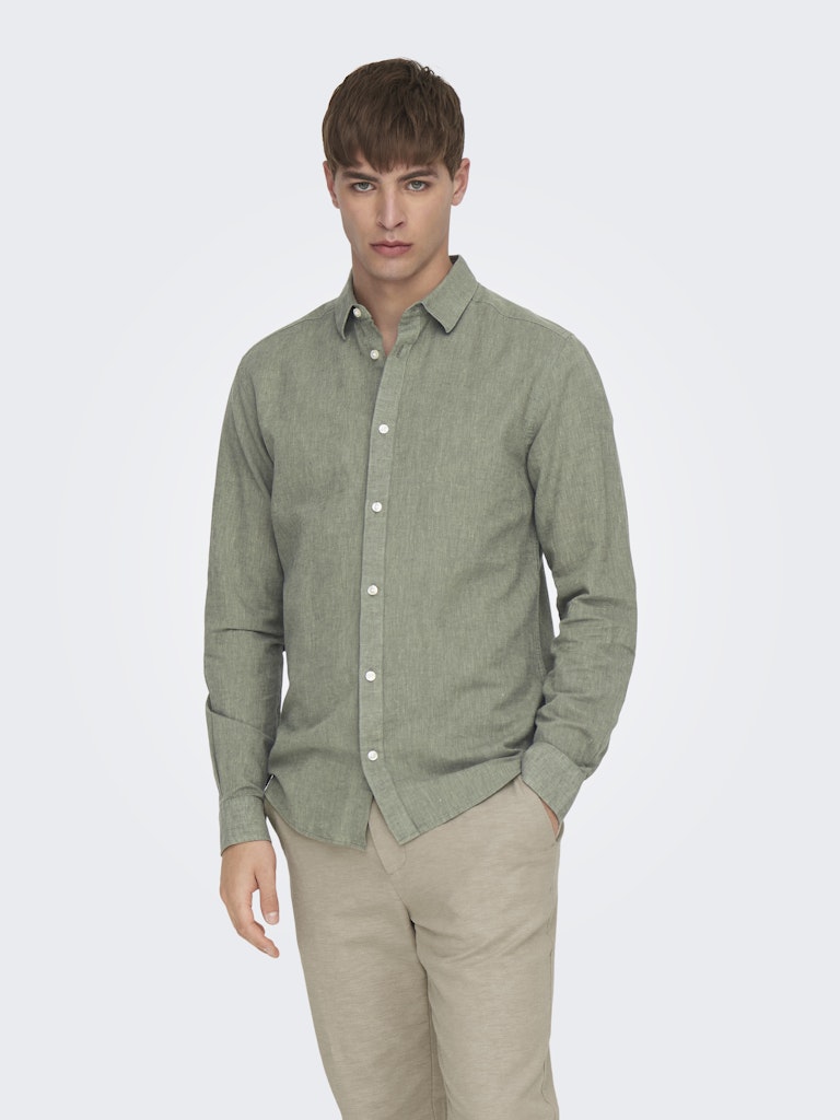 ONSCAIDEN LIFE LS SOLID LINEN BLEND - Swamp