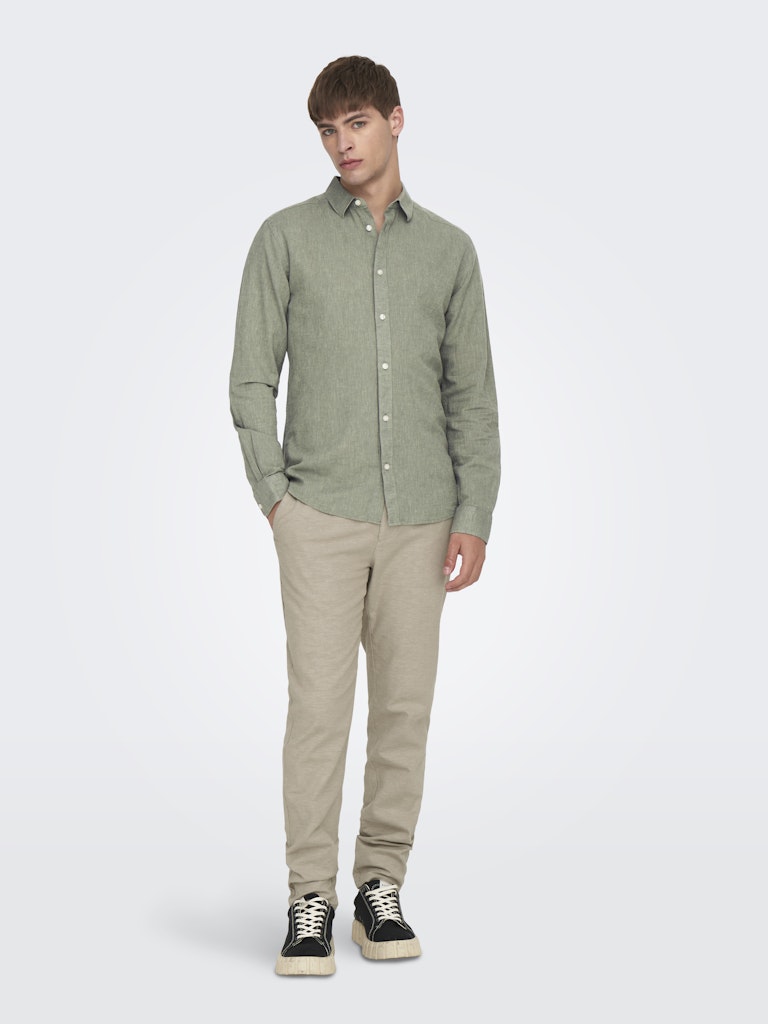 ONSCAIDEN LIFE LS SOLID LINEN BLEND - Swamp
