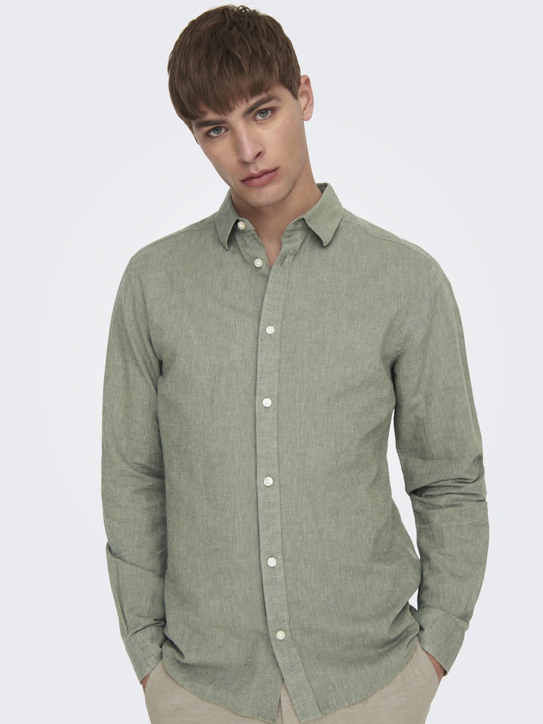 ONSCAIDEN LIFE LS SOLID LINEN BLEND - Swamp