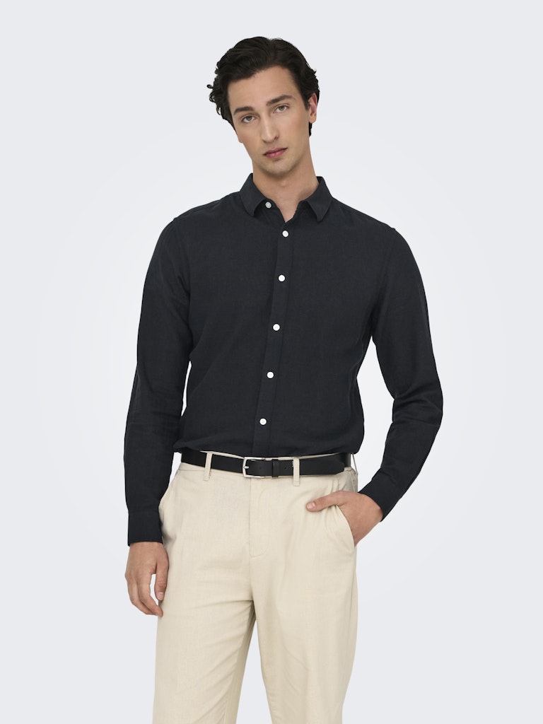 ONSCAIDEN LIFE LS SOLID LINEN BLEND - Black