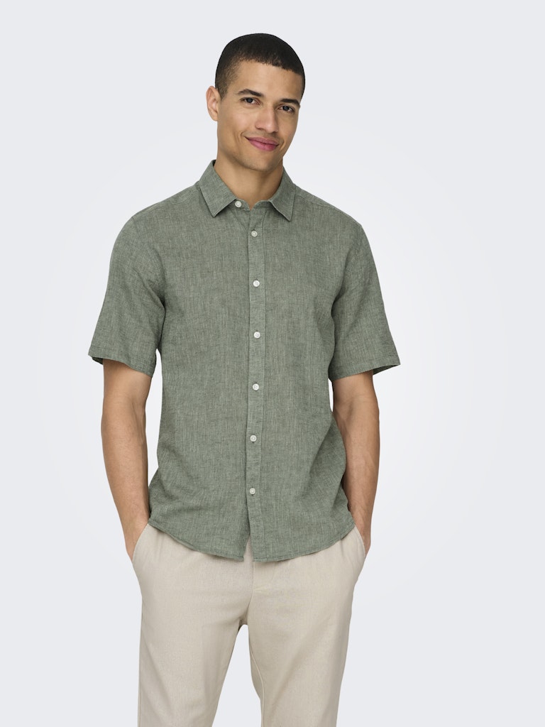 ONSCAIDEN LIFE SS SOLID LINEN BLEND - Swamp