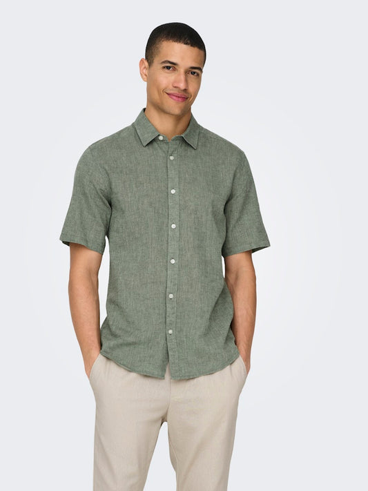ONSCAIDEN LIFE SS SOLID LINEN BLEND - Swamp