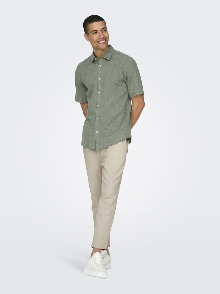 ONSCAIDEN LIFE SS SOLID LINEN BLEND - Swamp