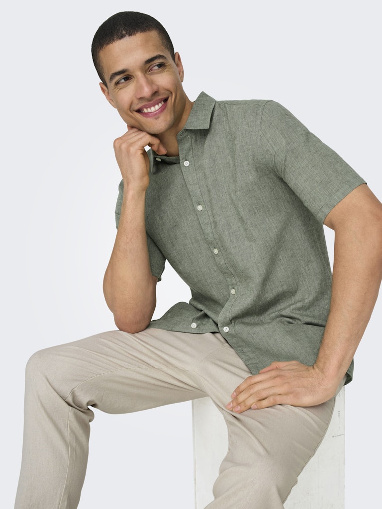 ONSCAIDEN LIFE SS SOLID LINEN BLEND - Swamp