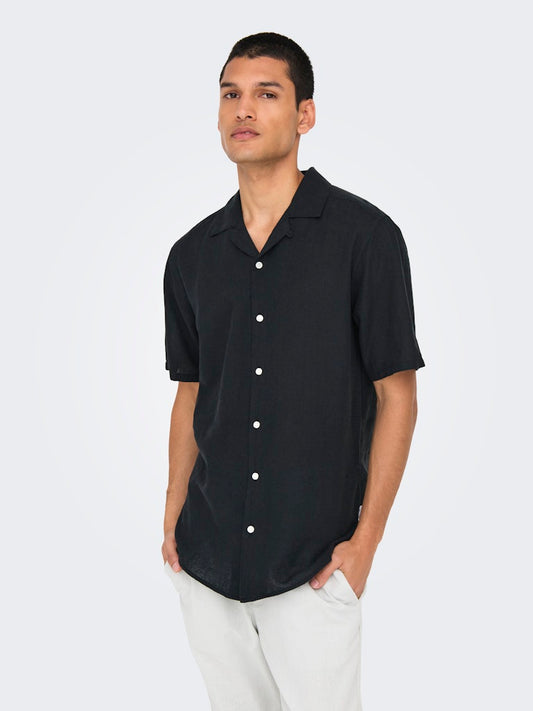ONSCAIDEN LIFE SS SOLID RESORT LINEN - Black